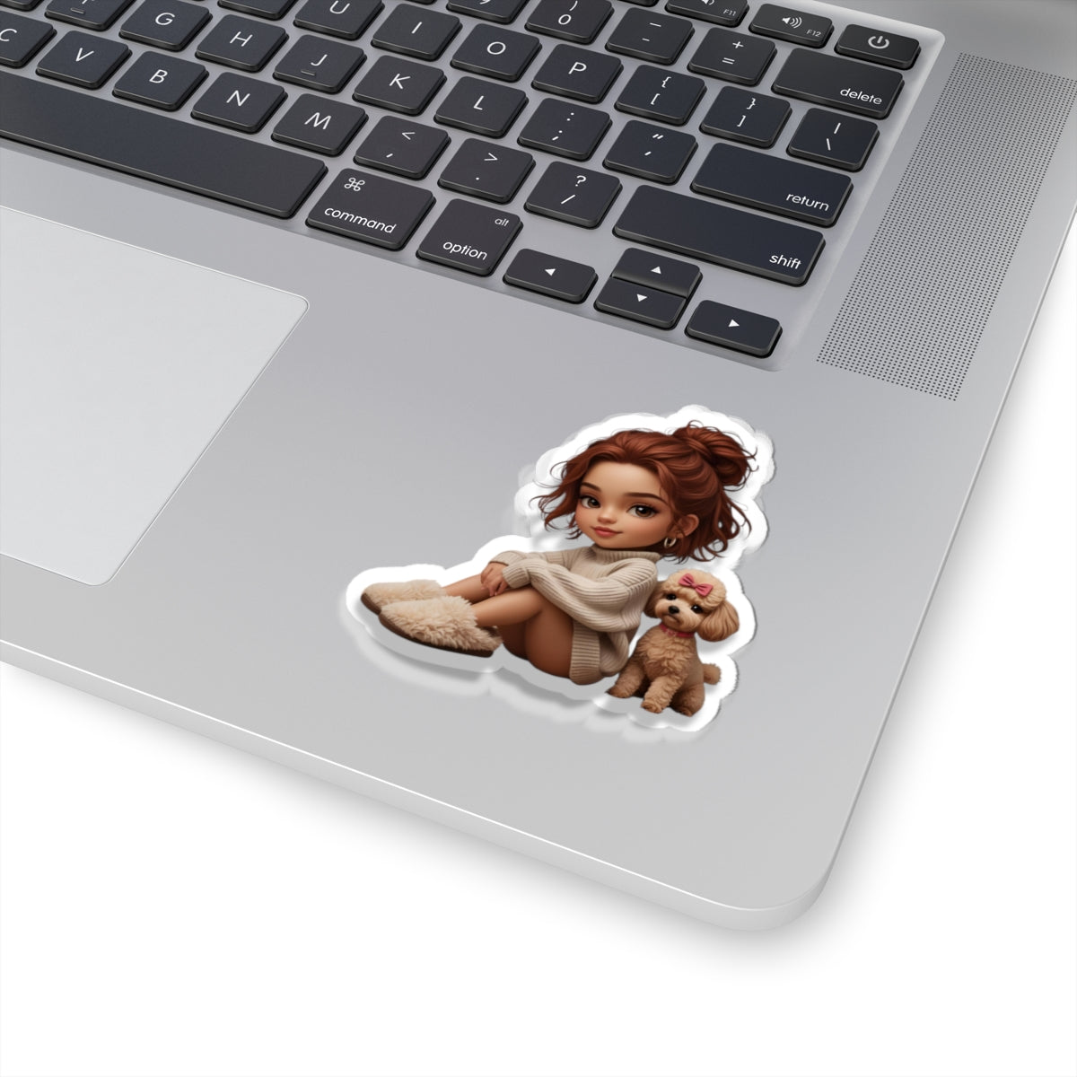 Charming Girl & Puppy Kiss-Cut Stickers, Cute Aesthetic Decor, Laptop Accessories, Gift for Pet Lovers, Art Stationery