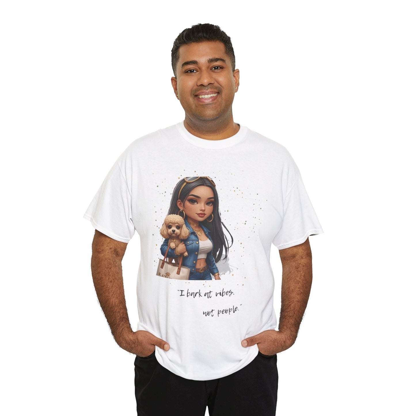 I Bark at Vibes Dog Lover Tee – Unisex Graphic Shirt for Pet Parents, Cute Dog Mom Gift, Chibi-Style Dog Shirt, Funny Casual Tee