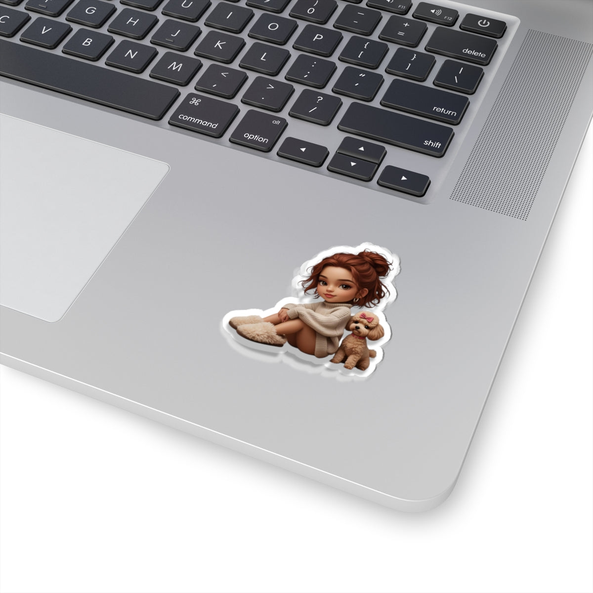 Charming Girl & Puppy Kiss-Cut Stickers, Cute Aesthetic Decor, Laptop Accessories, Gift for Pet Lovers, Art Stationery