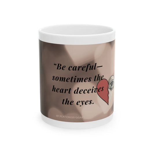 Heartfelt Deception Ceramic Mug - Unique Coffee Cup for Morning Rituals, Anniversary Gifts, Home Decor, Holiday Present, Office Desk