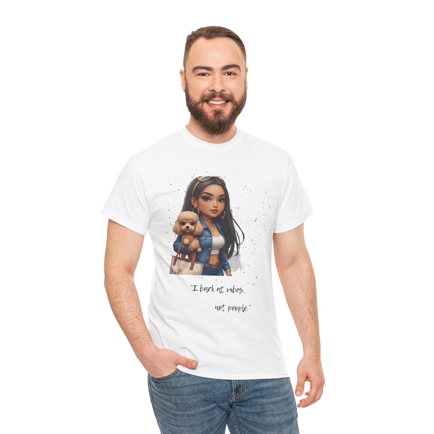 I Bark at Vibes Dog Lover Tee – Unisex Graphic Shirt for Pet Parents, Cute Dog Mom Gift, Chibi-Style Dog Shirt, Funny Casual Tee