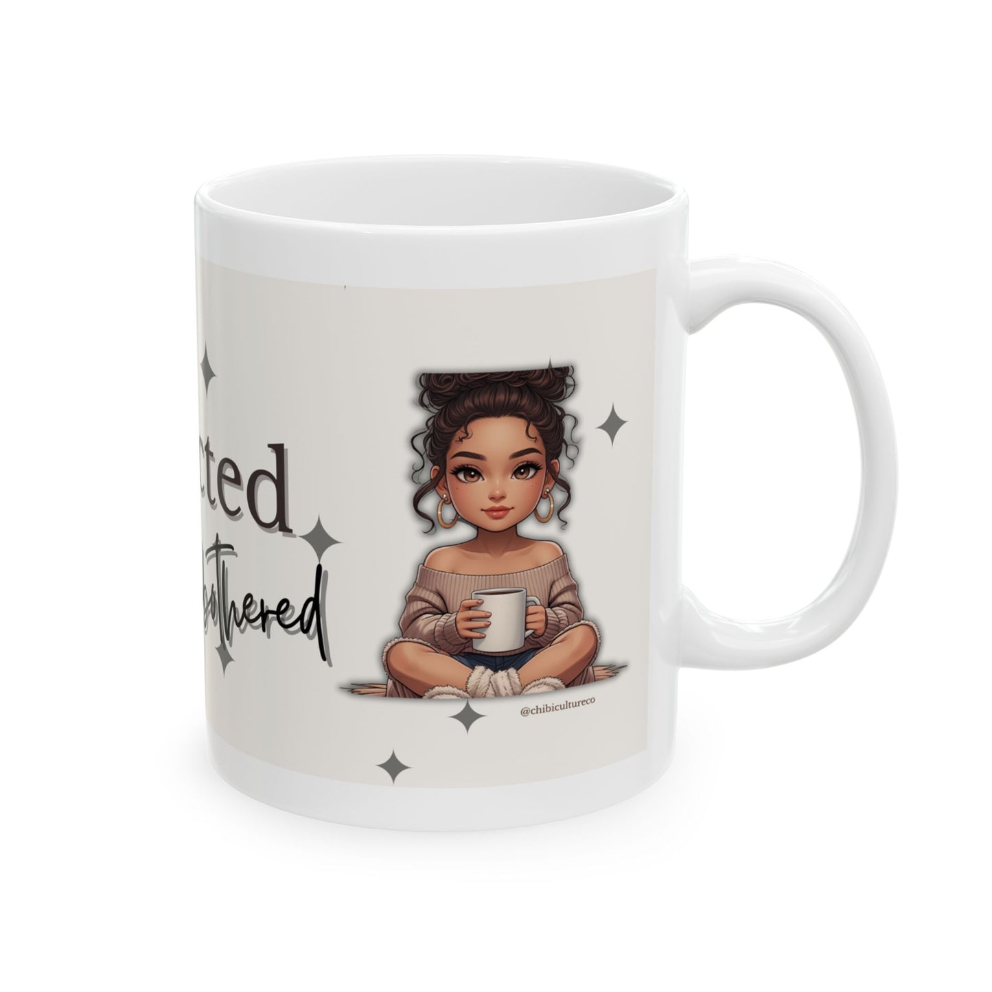 Protected & Unbothered Mug – Empowerment Quote Cup, Chibi Affirmation Gift, Self-Care Coffee Vibes