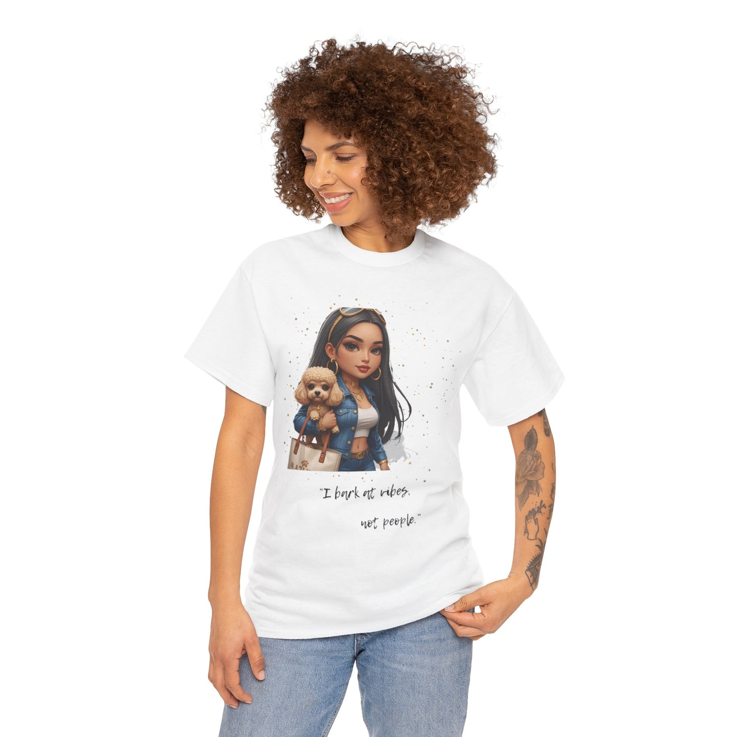 I Bark at Vibes Dog Lover Tee – Unisex Graphic Shirt for Pet Parents, Cute Dog Mom Gift, Chibi-Style Dog Shirt, Funny Casual Tee