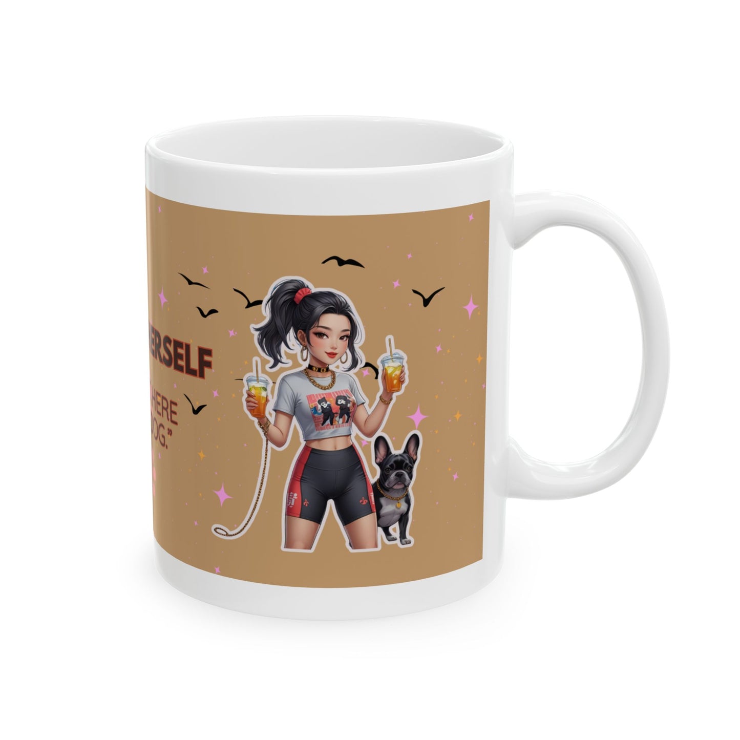 Dog Lover Ceramic Mug - "She Walks Herself" Coffee Cup, Cute Pet Gift, Funny Dog Owner Present, Animal Lover's Mug, Dog Mom Coffee Mug