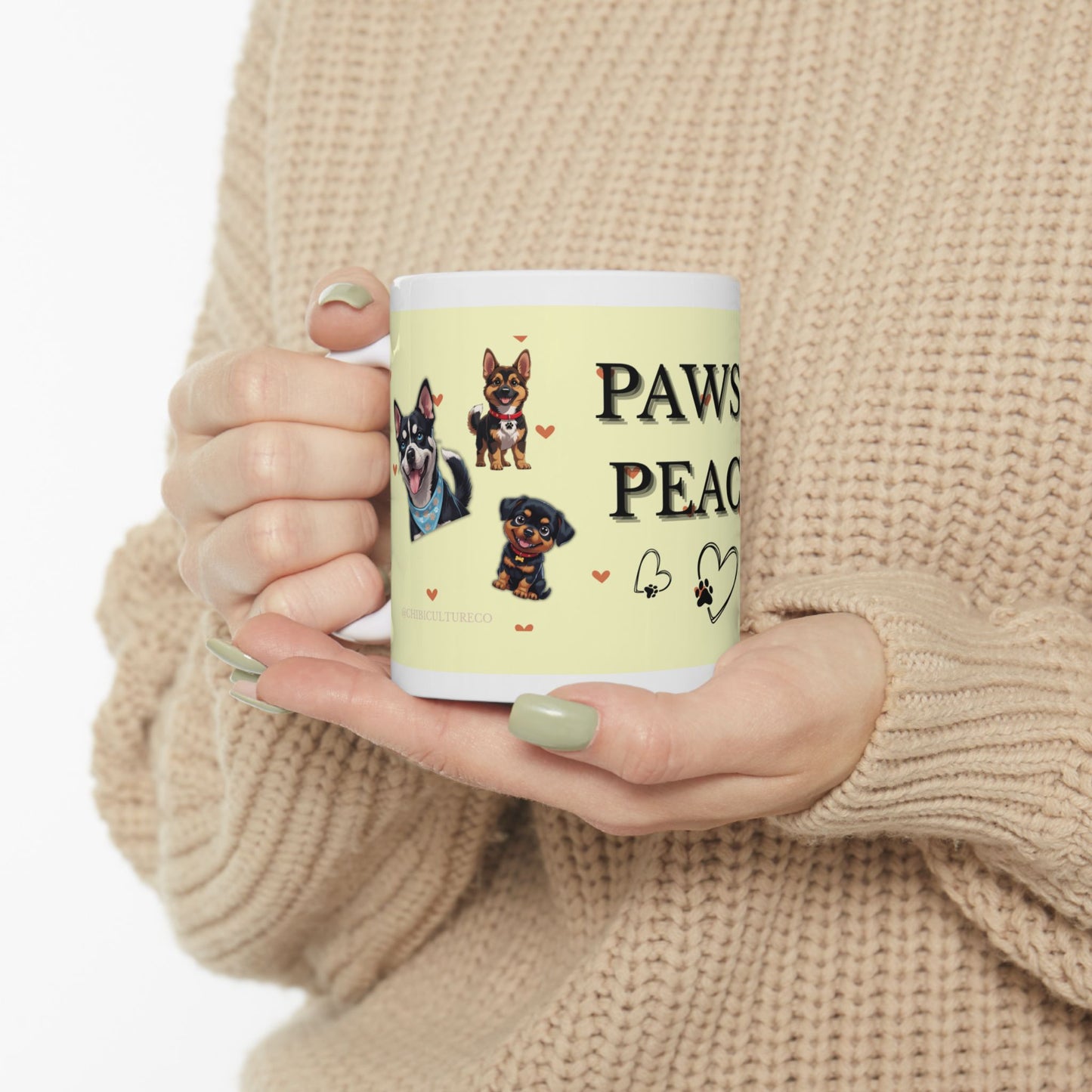 “Paws & Peace” Ceramic Mug – Cute Dog Lover Gift, 11oz Pet Coffee Cup