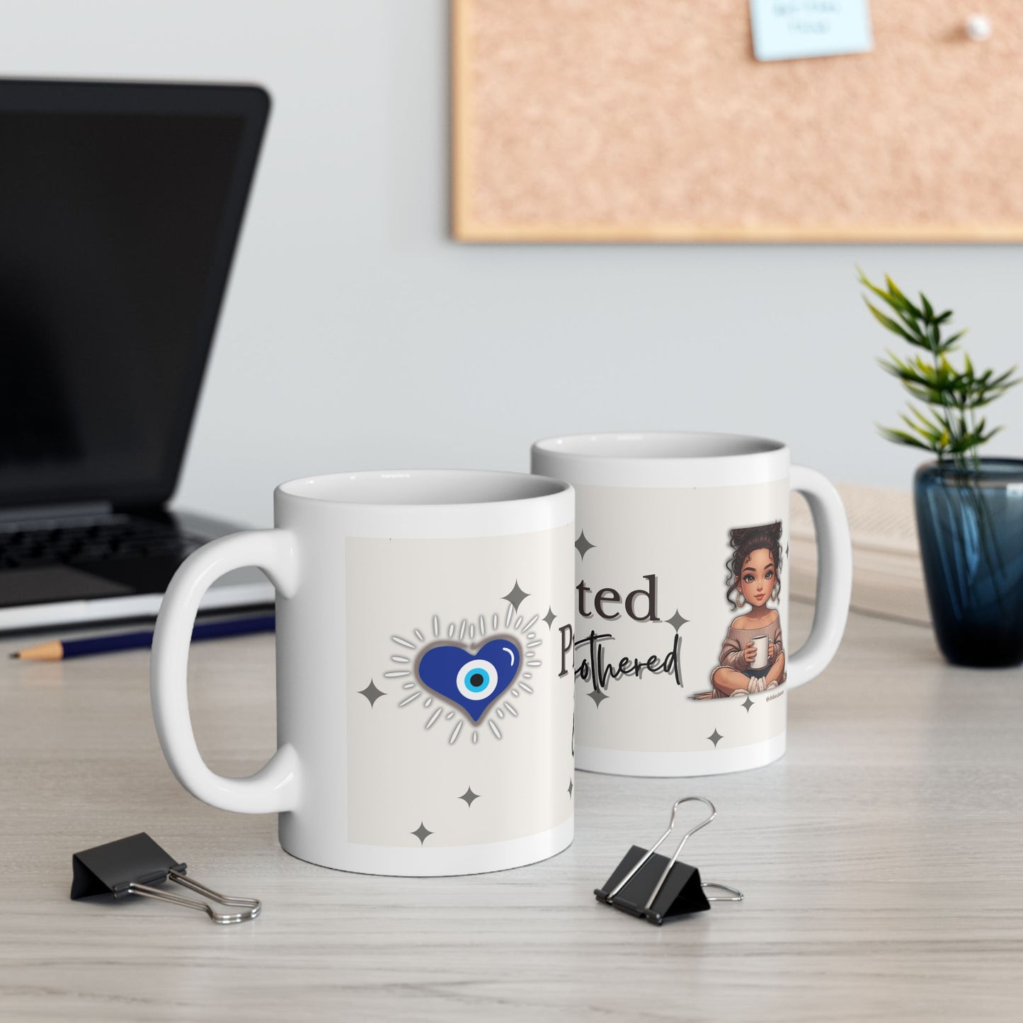 Protected & Unbothered Mug – Empowerment Quote Cup, Chibi Affirmation Gift, Self-Care Coffee Vibes