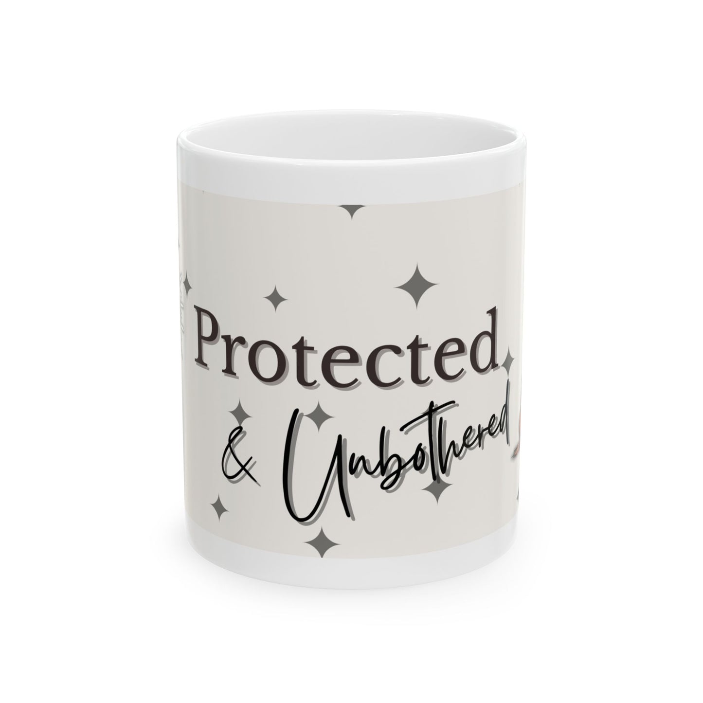 Protected & Unbothered Mug – Empowerment Quote Cup, Chibi Affirmation Gift, Self-Care Coffee Vibes