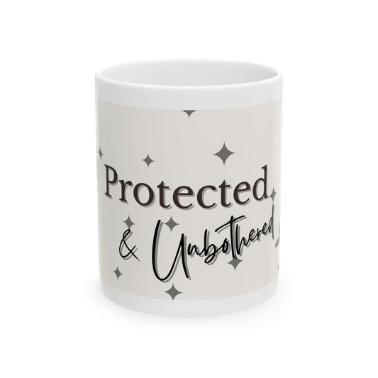 Protected & Unbothered Mug – Empowerment Quote Cup, Chibi Affirmation Gift, Self-Care Coffee Vibes