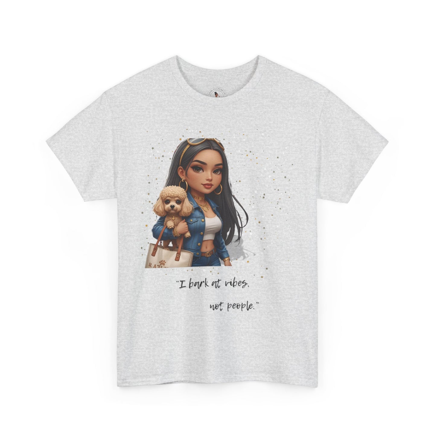 I Bark at Vibes Dog Lover Tee – Unisex Graphic Shirt for Pet Parents, Cute Dog Mom Gift, Chibi-Style Dog Shirt, Funny Casual Tee