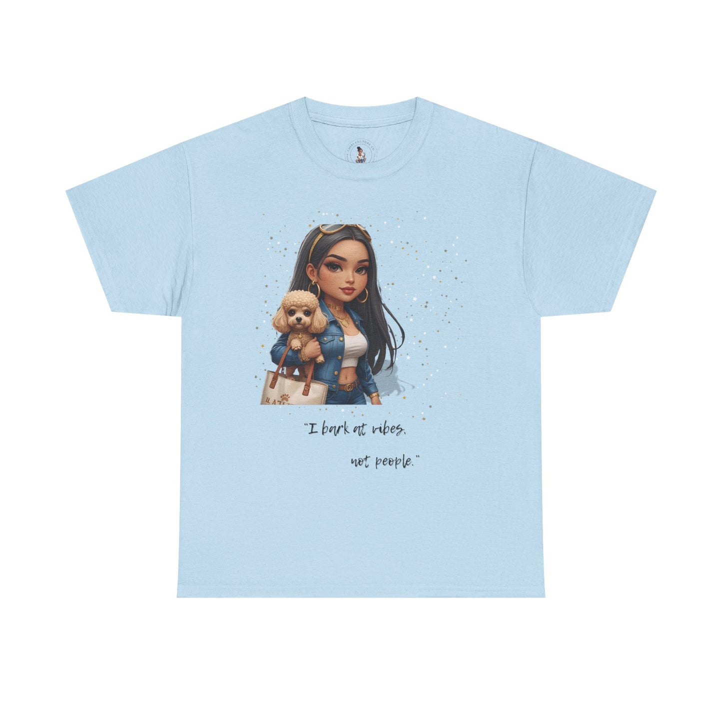 I Bark at Vibes Dog Lover Tee – Unisex Graphic Shirt for Pet Parents, Cute Dog Mom Gift, Chibi-Style Dog Shirt, Funny Casual Tee