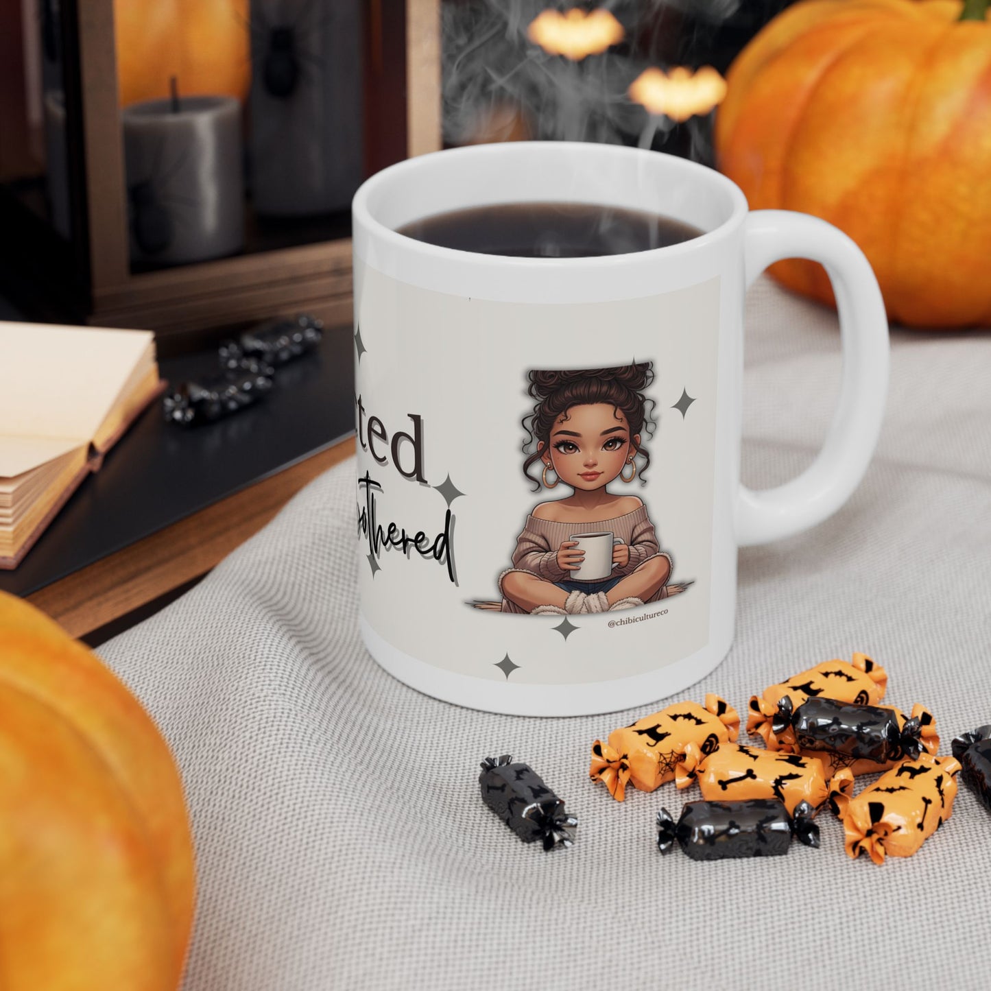 Protected & Unbothered Mug – Empowerment Quote Cup, Chibi Affirmation Gift, Self-Care Coffee Vibes