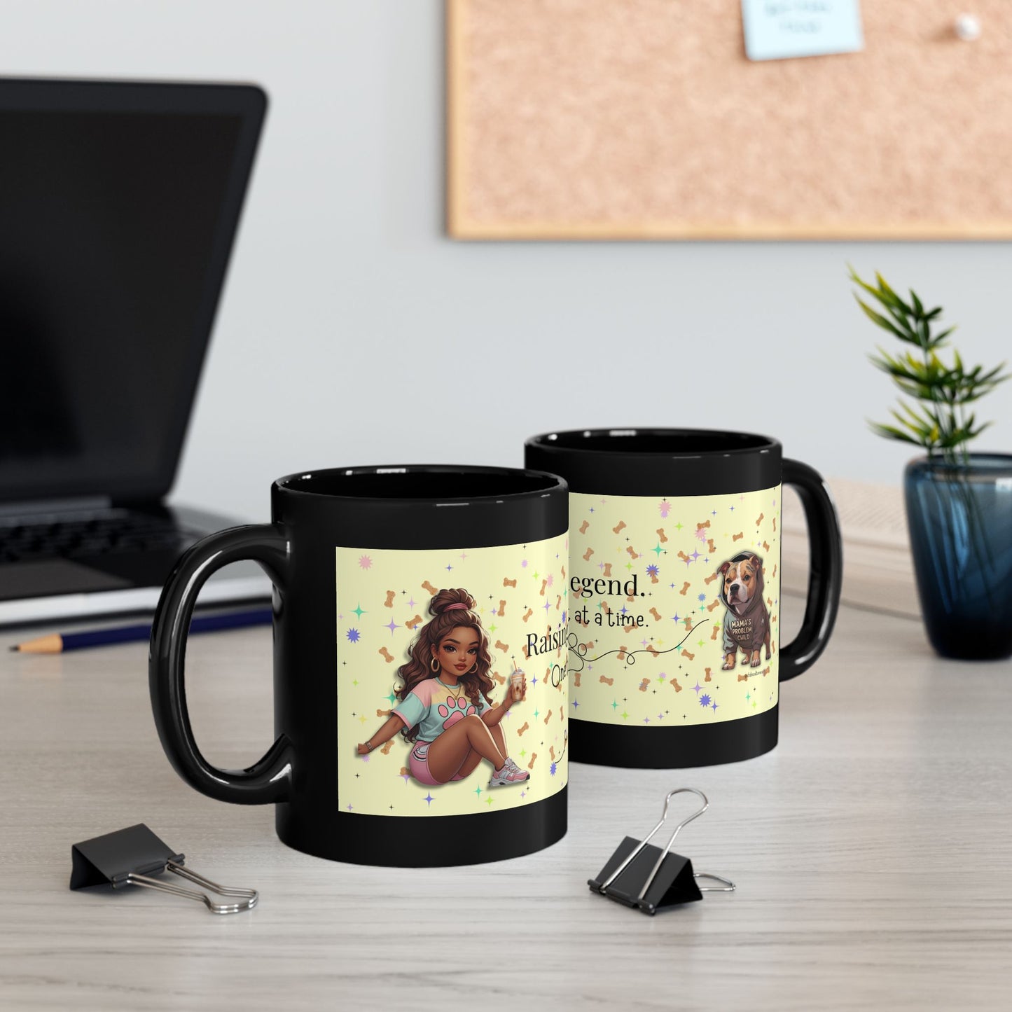 Mug, Chibi Pitbull Coffee Cup, Raising a Legend Mug, Funny Dog Mom Gift, Black Mug 11oz 15oz