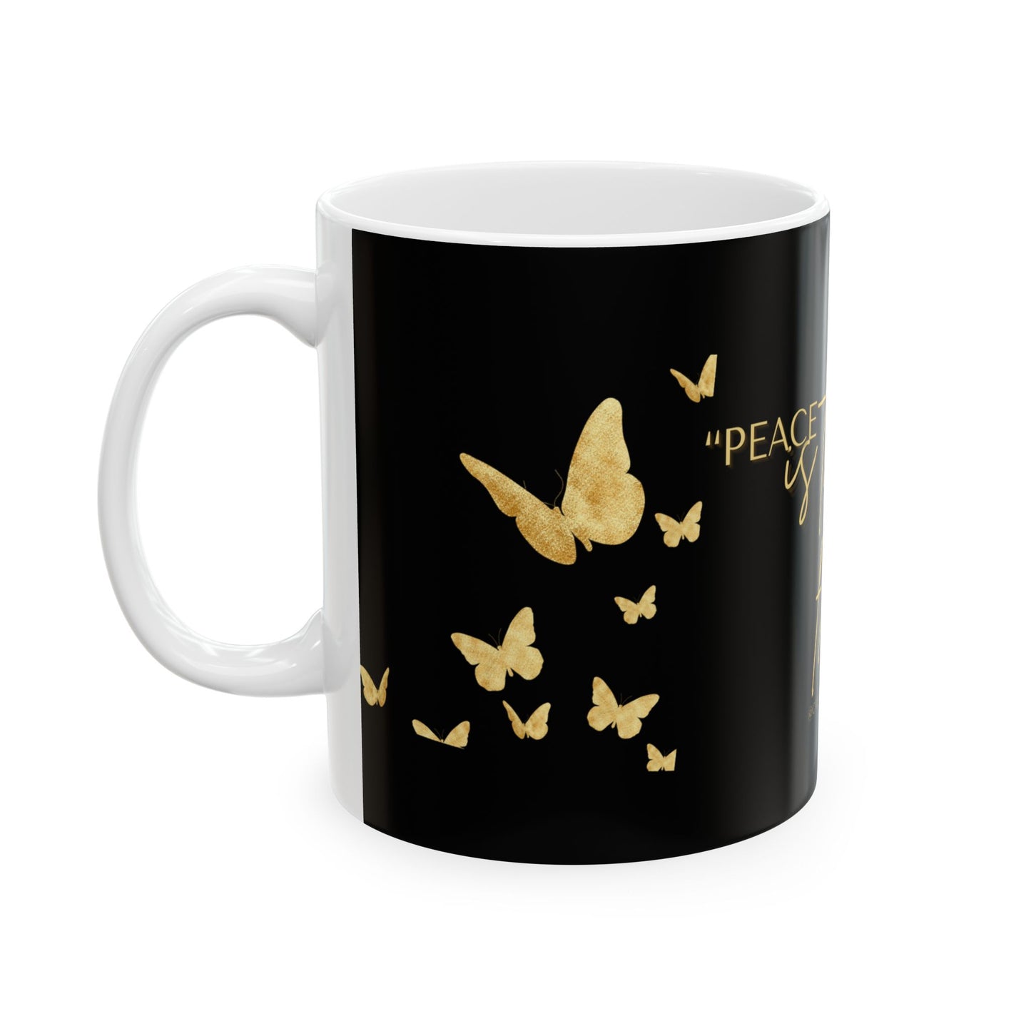 Peace Is the Real Flex – Elegant Butterfly Quote Mug