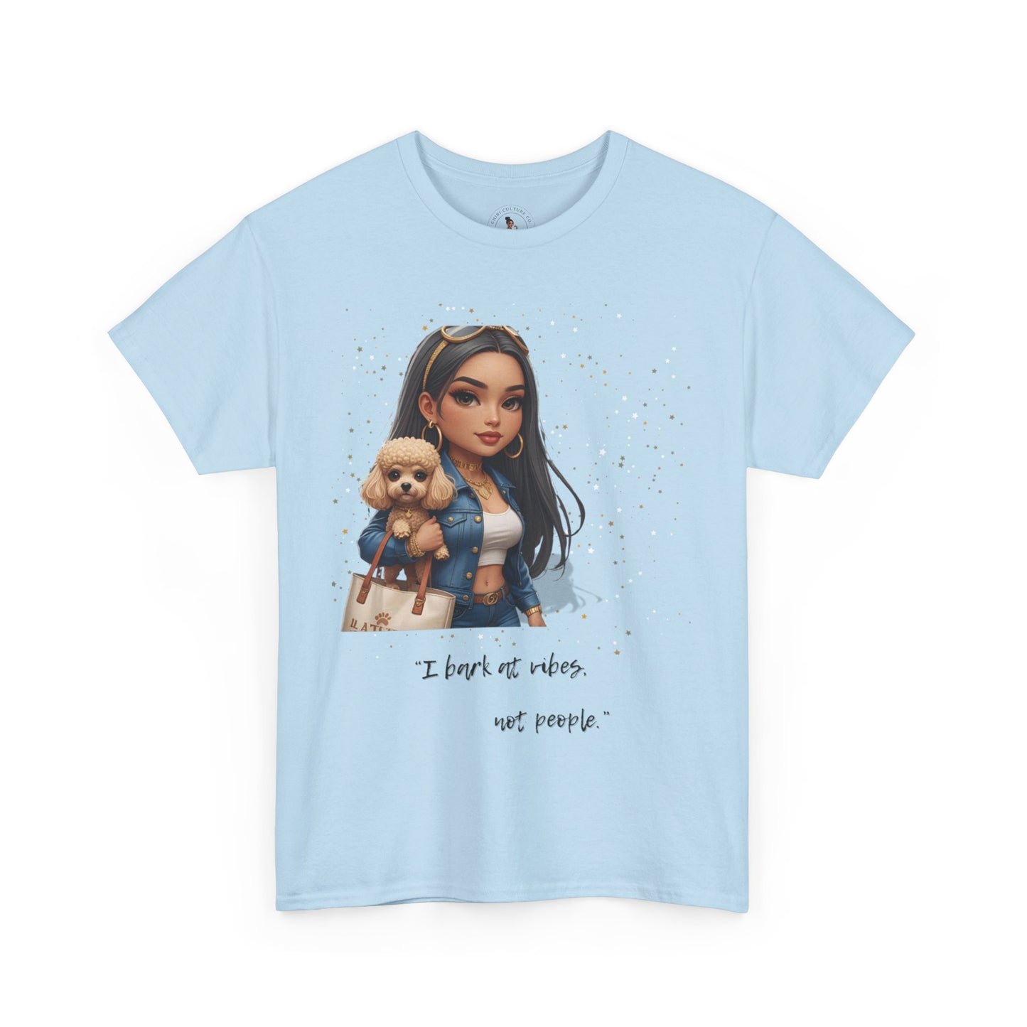 I Bark at Vibes Dog Lover Tee – Unisex Graphic Shirt for Pet Parents, Cute Dog Mom Gift, Chibi-Style Dog Shirt, Funny Casual Tee