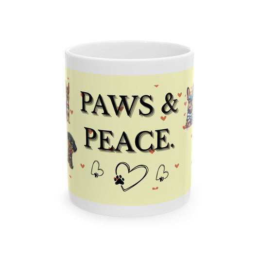 “Paws & Peace” Ceramic Mug – Cute Dog Lover Gift, 11oz  Pet Coffee Cup